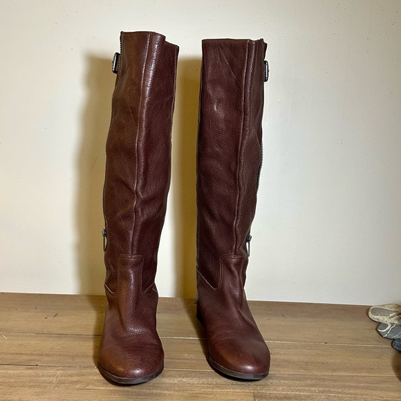 Calvin Klein Shoes - Calvin Klein Dark Brown Leather Knee-High Boots
